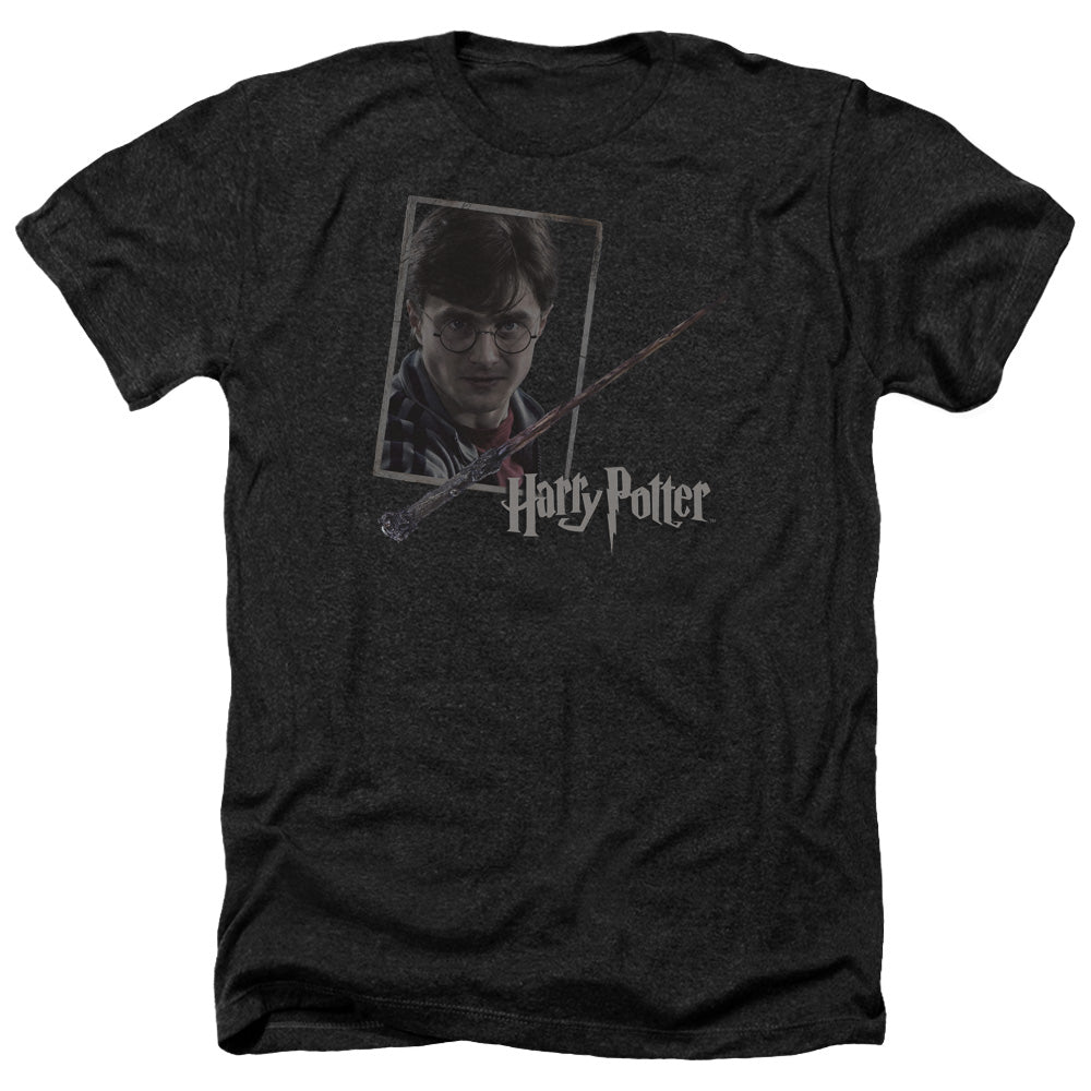 Harry Potter Harrys Wand Portrait Men's 30/1 Heather 60 40 Poly Short-Sleeve T-Shirt