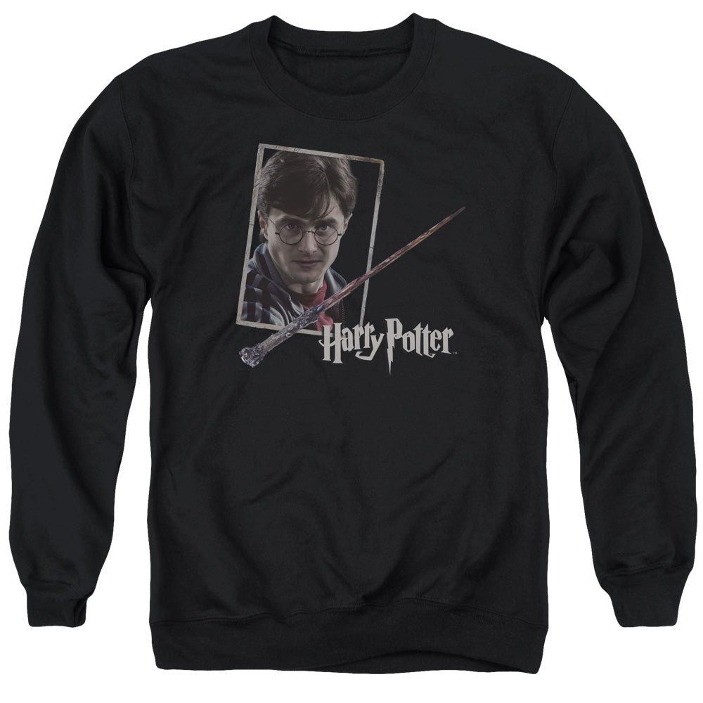 Harry Potter Harrys Wand Portrait Men's Crewneck 50 50 Poly Long-Sleeve T-Shirt