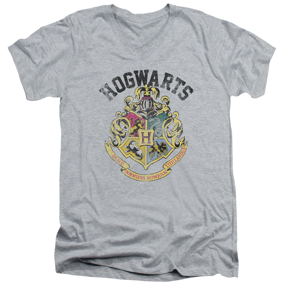 Harry Potter Hogwarts Crest Men's 30/1 Cotton Slim V-Neck T-Shirt