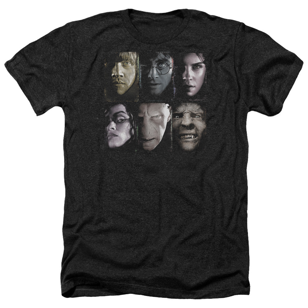 Harry Potter Horizontal Heads Men's 30/1 Heather 60 40 Poly Short-Sleeve T-Shirt