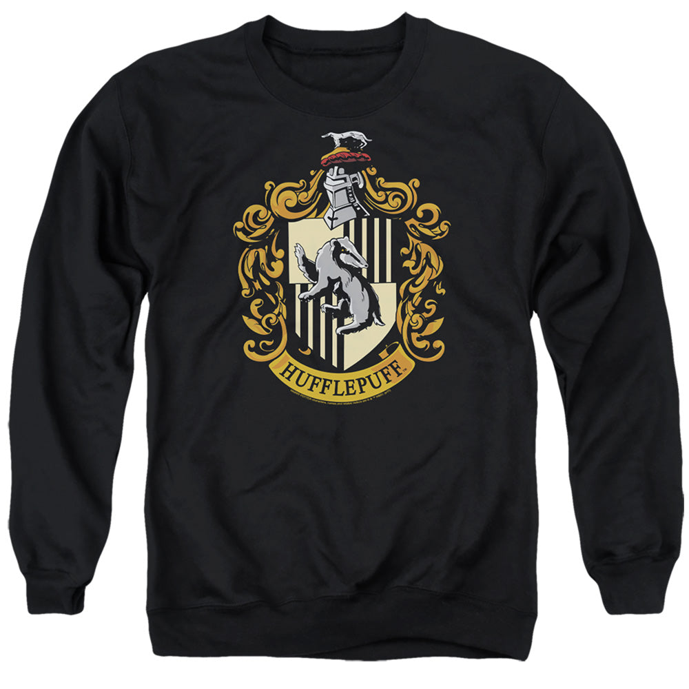 Harry Potter Hufflepuff Crest Men's Crewneck 50 50 Poly Long-Sleeve T-Shirt