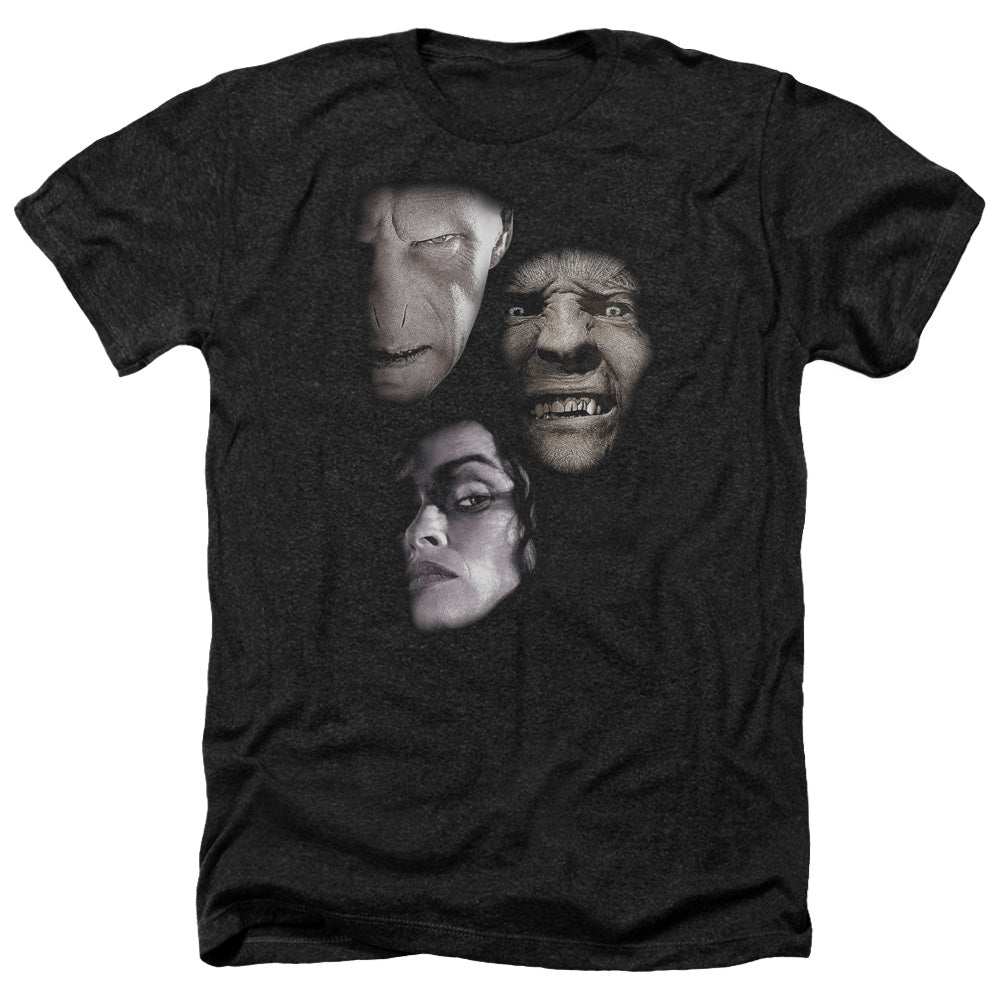 Harry Potter Villian Heads Men's 30/1 Heather 60 40 Poly Short-Sleeve T-Shirt