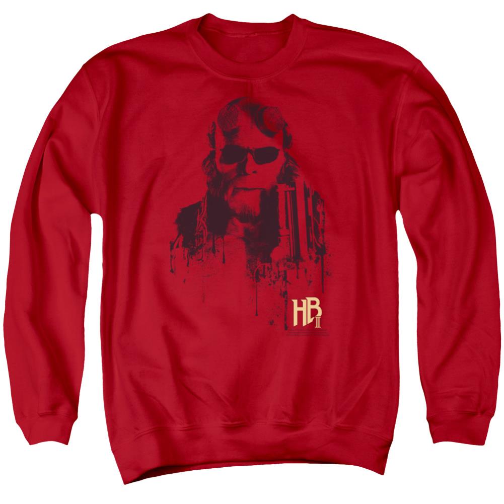 Hellboy II Splatter Gun Men's Crewneck 50 50 Poly Long-Sleeve T-Shirt