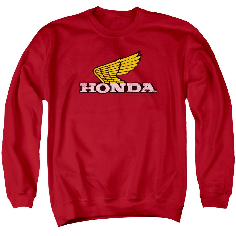 Honda Yellow Wing Logo Men's Crewneck 50 50 Poly Long-Sleeve T-Shirt