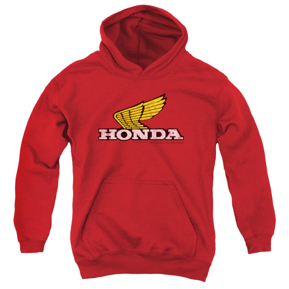 Honda Yellow Wing Logo Youth Cotton Poly Pull-Over Hoodie