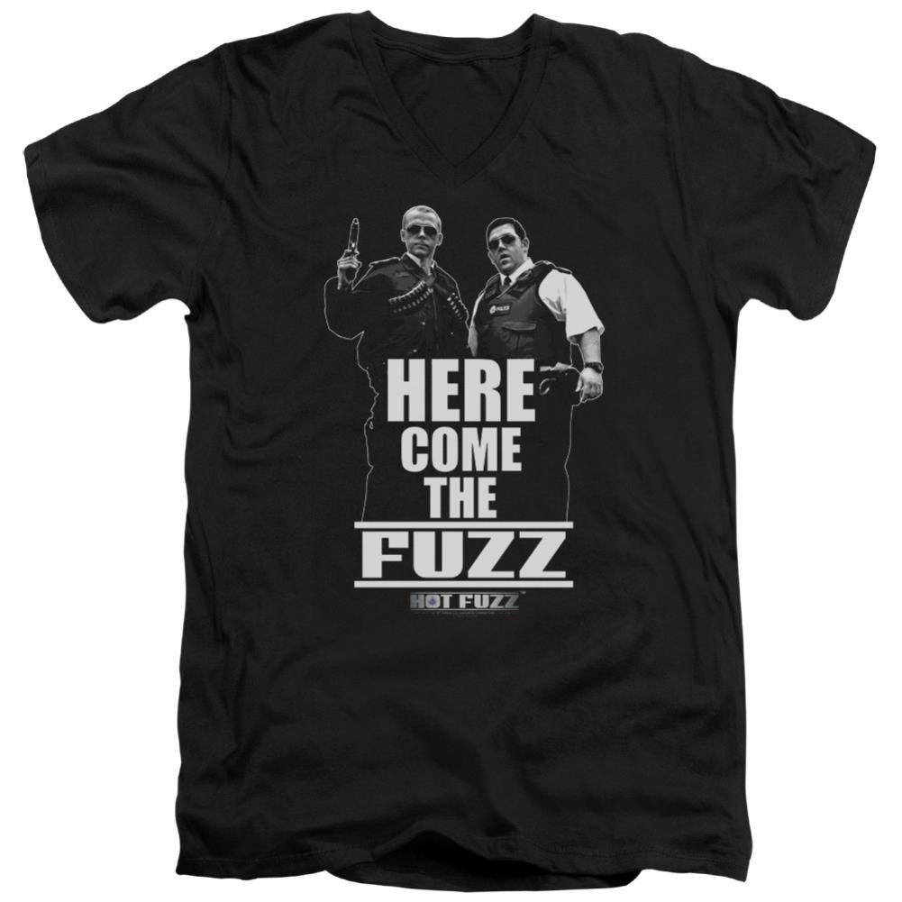 Hot Fuzz Here Come The Fuzz Men's 30/1 Cotton Slim V-Neck T-Shirt