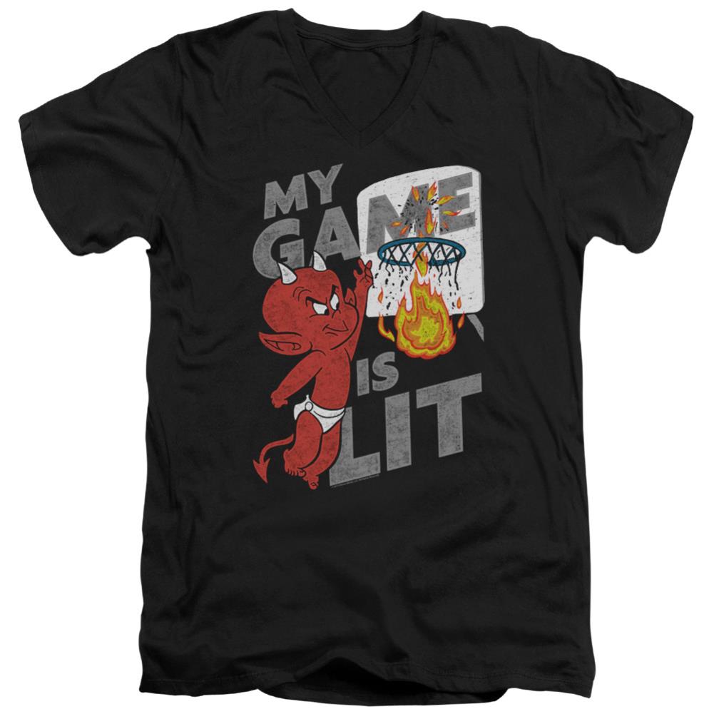 Hot Stuff Game Is Lit Men's 30/1 Cotton Slim V-Neck T-Shirt