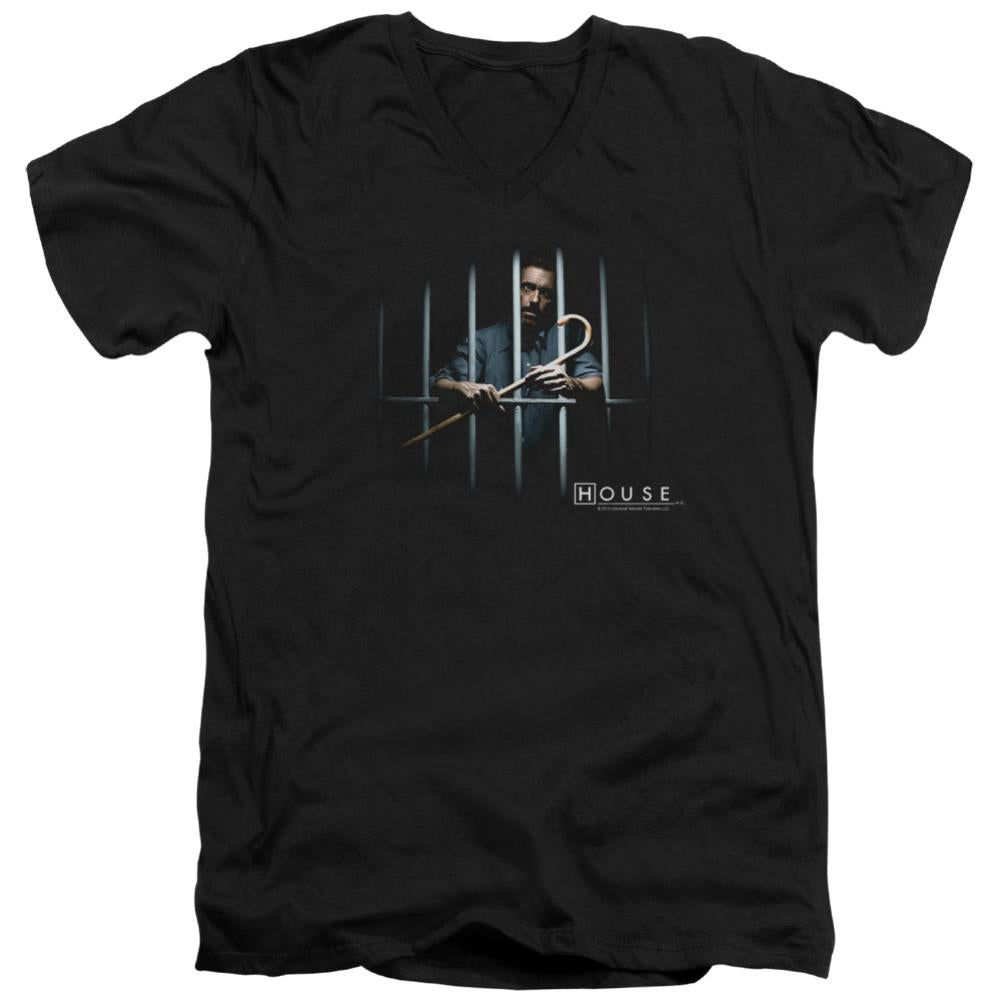 House Behind Bars Men's 30/1 Cotton Slim V-Neck T-Shirt
