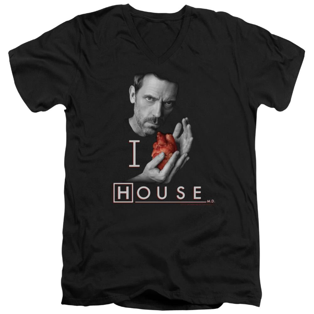 House I Heart House Men's 30/1 Cotton Slim V-Neck T-Shirt