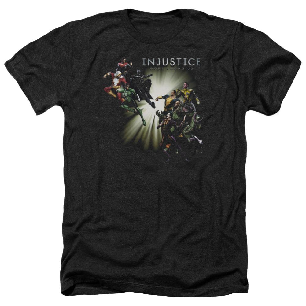 Injustice Gods Among Us Good VS Evil Men's 30/1 Heather 60 40 Poly Short-Sleeve T-Shirt