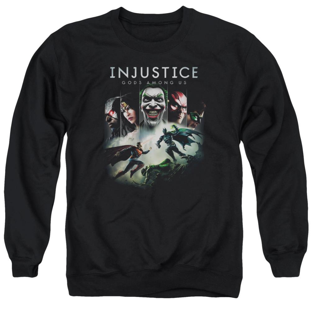 Injustice Gods Among Us Key Art Men's Crewneck 50 50 Poly Long-Sleeve T-Shirt