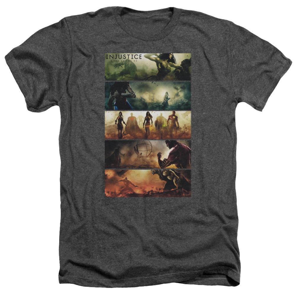 Injustice Gods Among Us Panels Men's 30/1 Heather 60 40 Poly Short-Sleeve T-Shirt