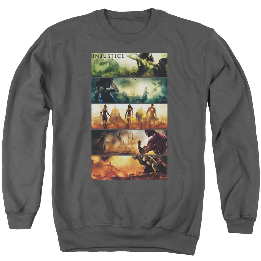 Injustice Gods Among Us Panels Men's Crewneck 50 50 Poly Long-Sleeve T-Shirt