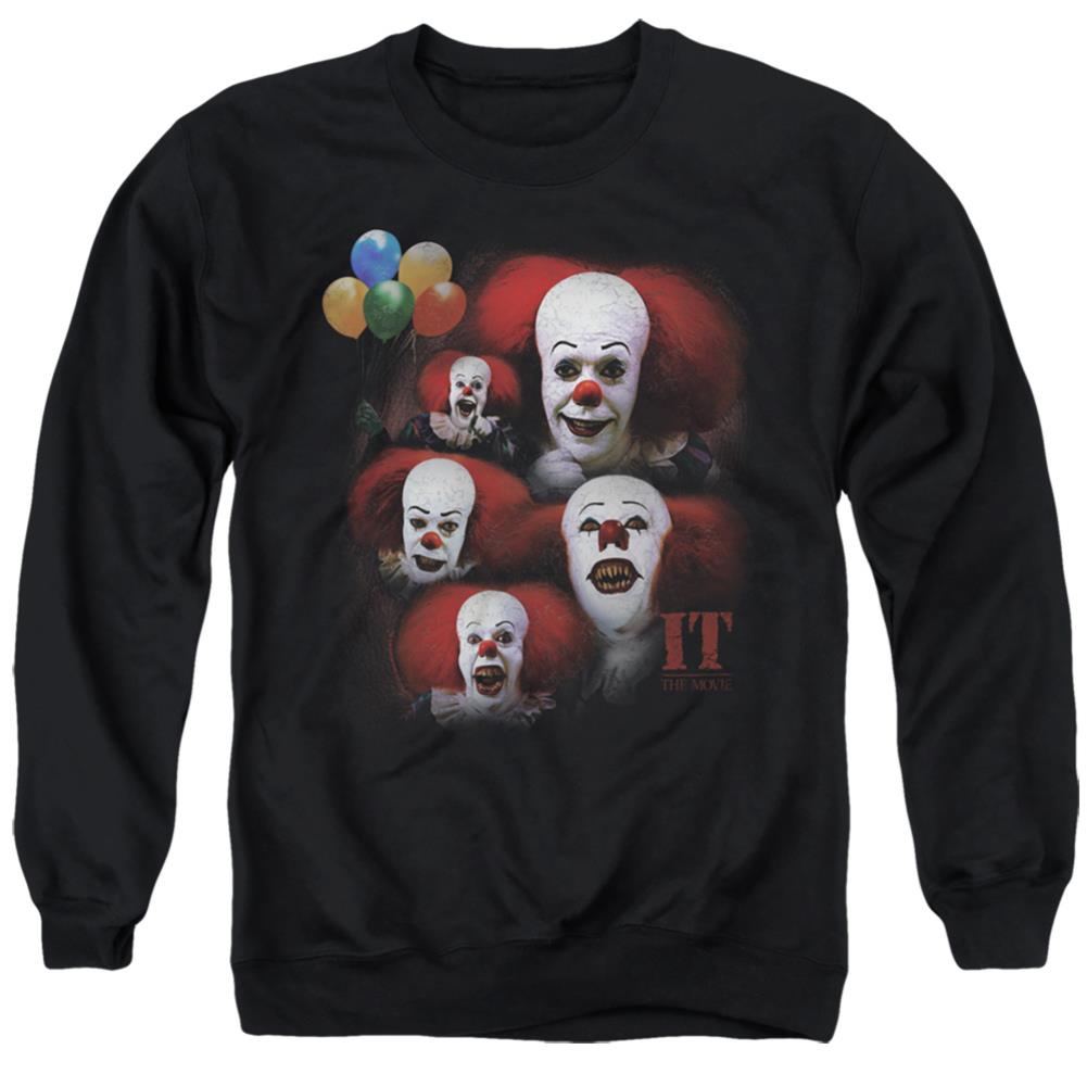 It (1990) Many Faces Of Pennywise Men's Crewneck 50 50 Poly Long-Sleeve T-Shirt