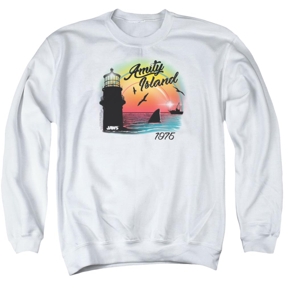 Jaws Amity Island Men's Crewneck 50 50 Poly Long-Sleeve T-Shirt