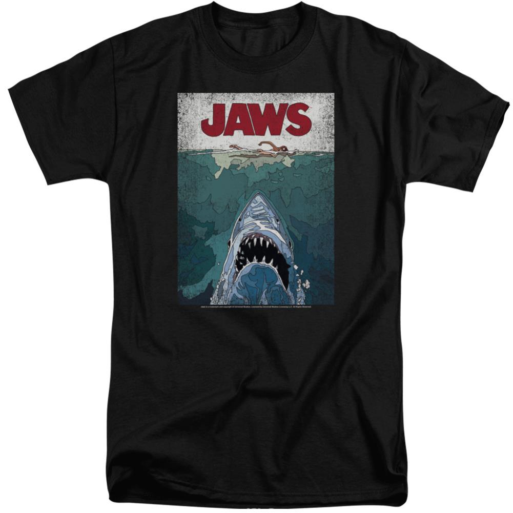 Jaws Lined Poster Men's 18/1 Tall Cotton Short-Sleeve T-Shirt