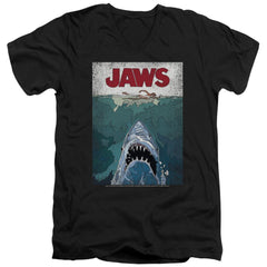 Jaws Lined Poster Men's 30/1 Cotton Slim V-Neck T-Shirt