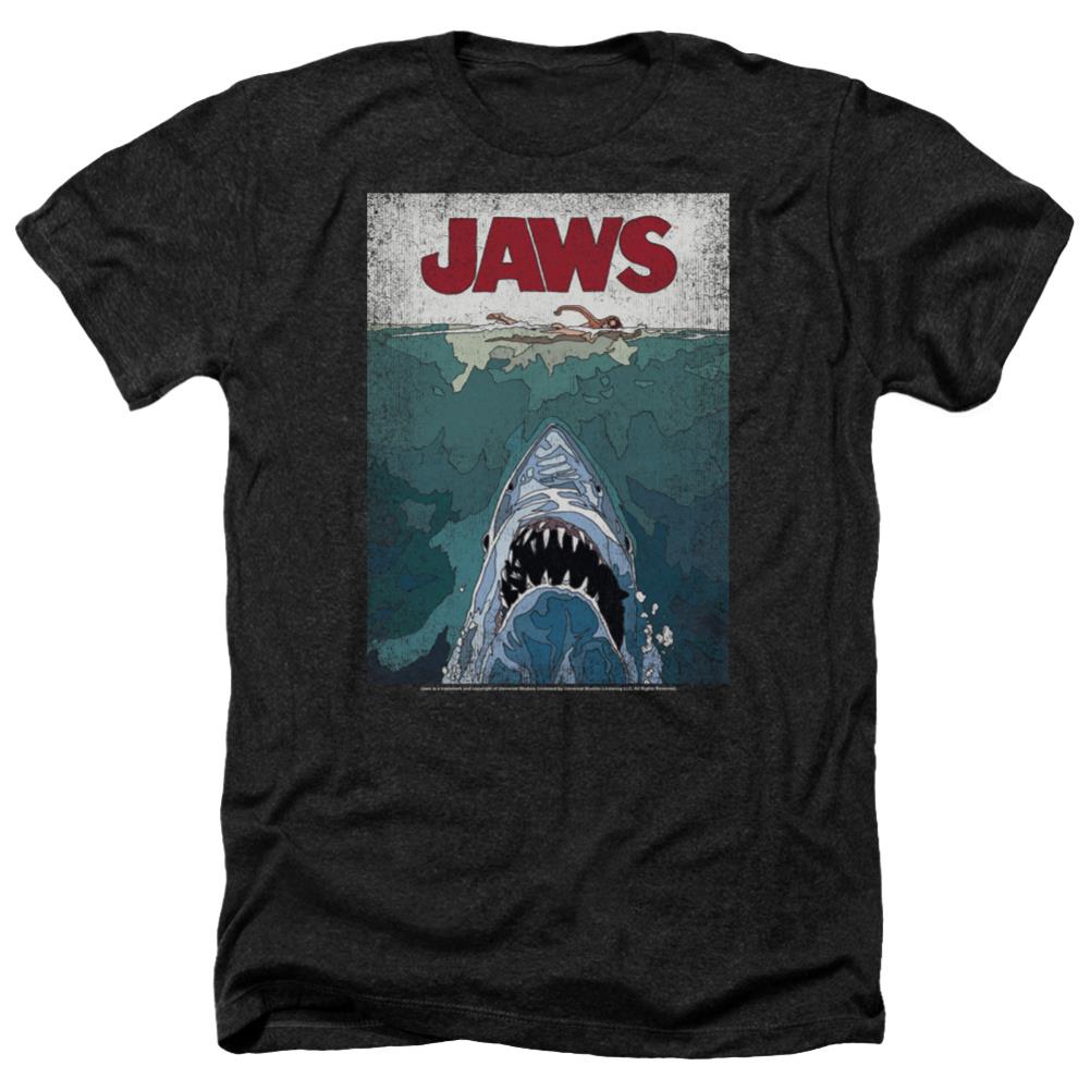 Jaws Lined Poster Men's 30/1 Heather 60 40 Poly Short-Sleeve T-Shirt