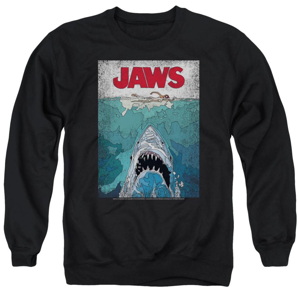 Jaws Lined Poster Men's Crewneck 50 50 Poly Long-Sleeve T-Shirt