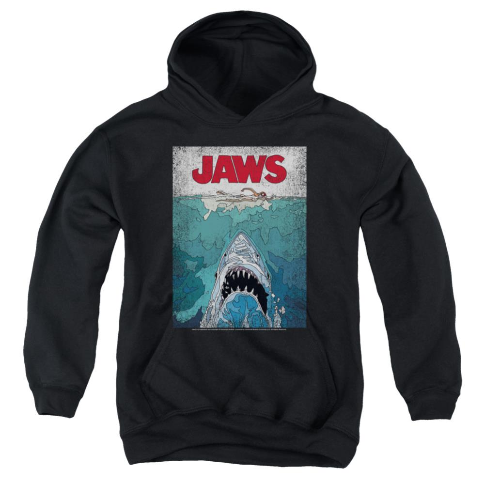 Jaws Lined Poster Youth Cotton Poly Pull-Over Hoodie
