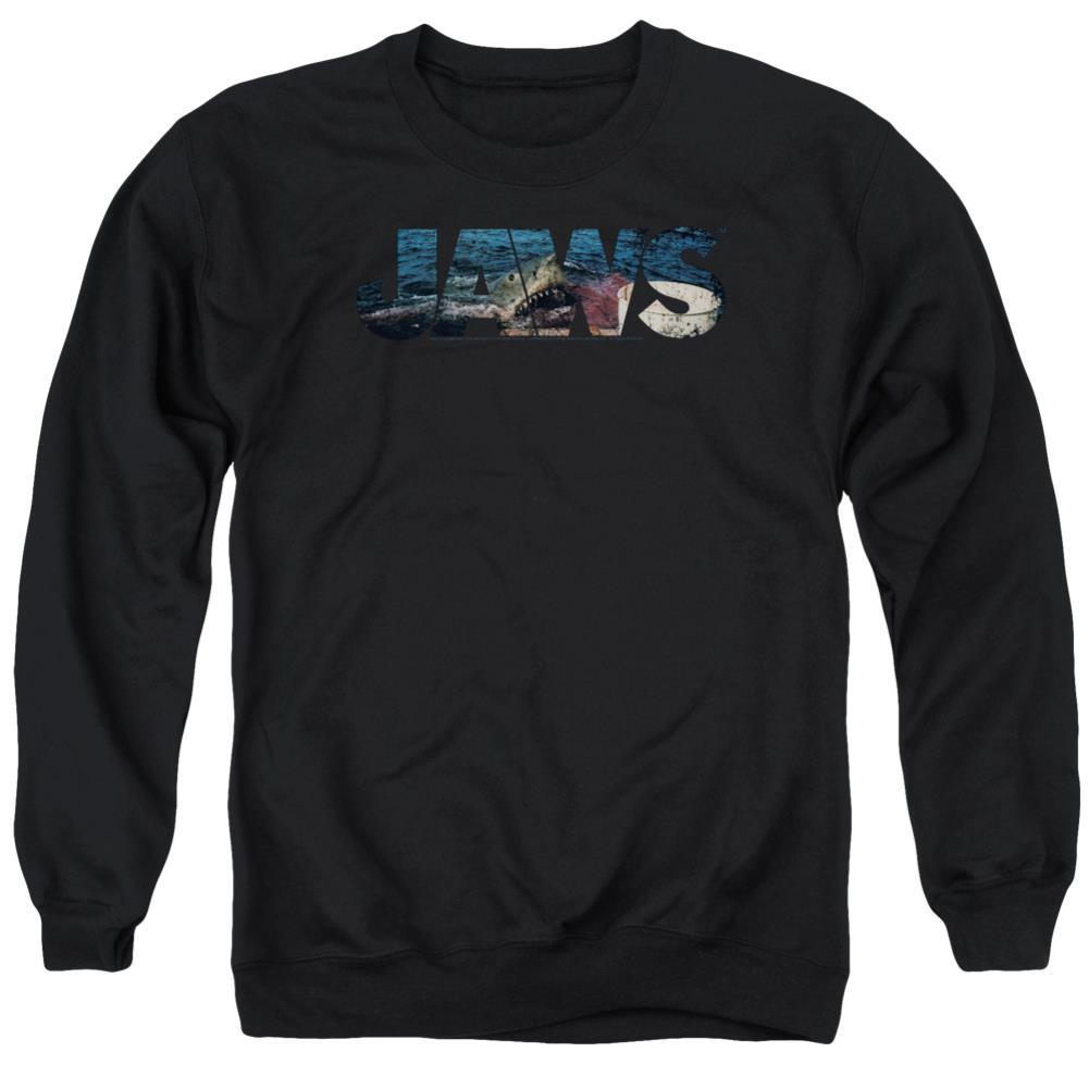 Jaws Logo Cutout Men's Crewneck 50 50 Poly Long-Sleeve T-Shirt