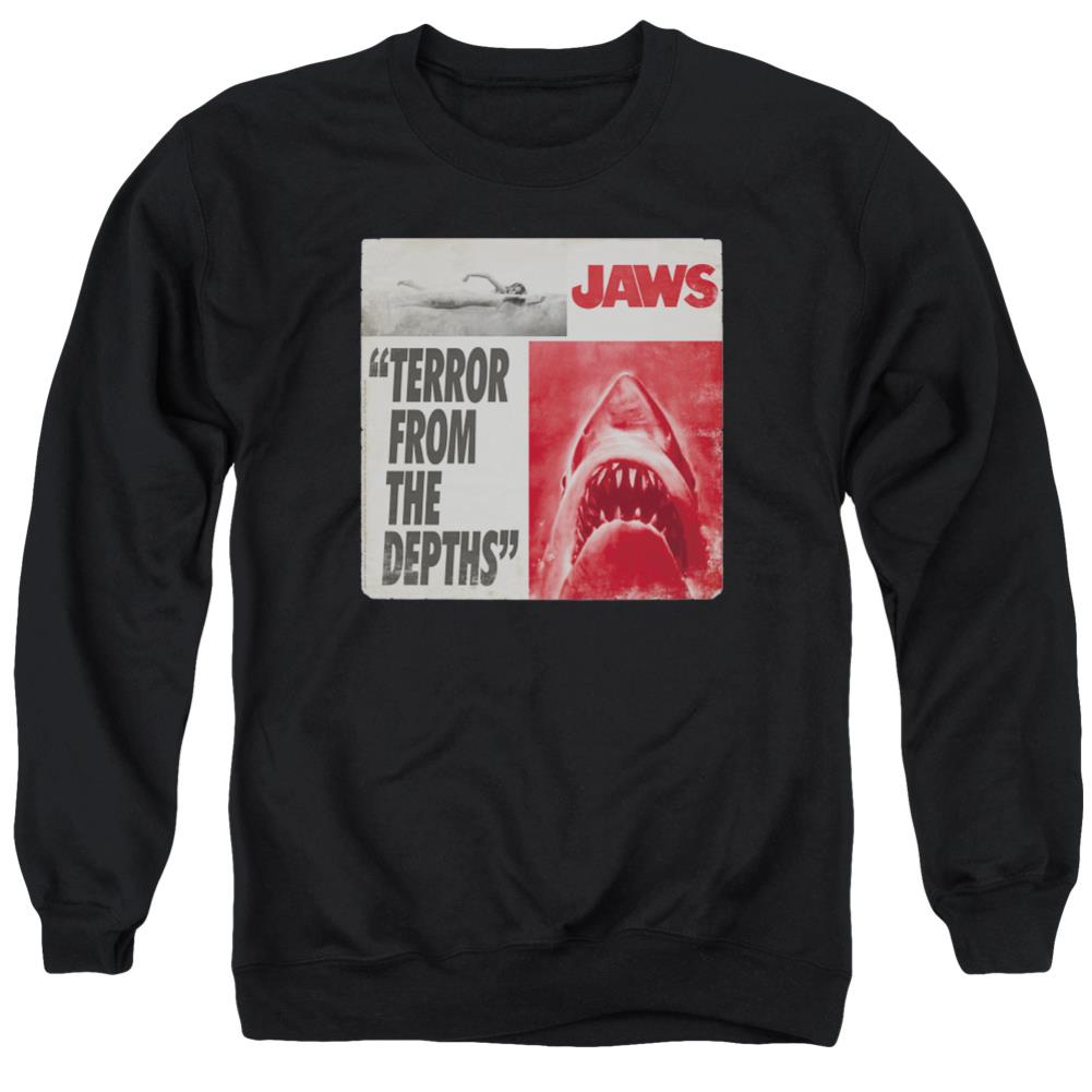 Jaws Terror Men's Crewneck 50 50 Poly Long-Sleeve T-Shirt