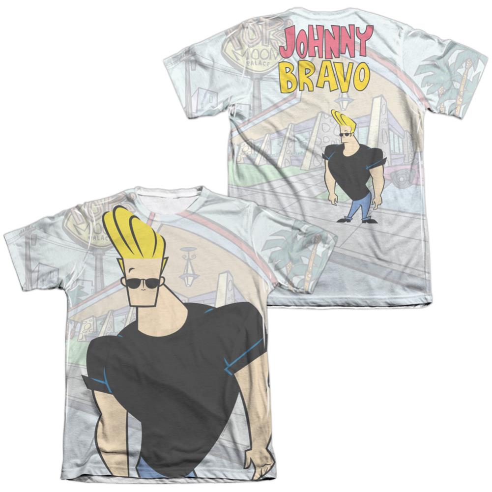 Johnny Bravo Hanging Out (Front/Back Print) Men's Regular Fit Poly Cotton Short-Sleeve T-Shirt