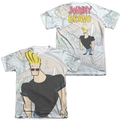 Johnny Bravo Hanging Out (Front/Back Print) Men's Regular Fit Poly Cotton Short-Sleeve T-Shirt