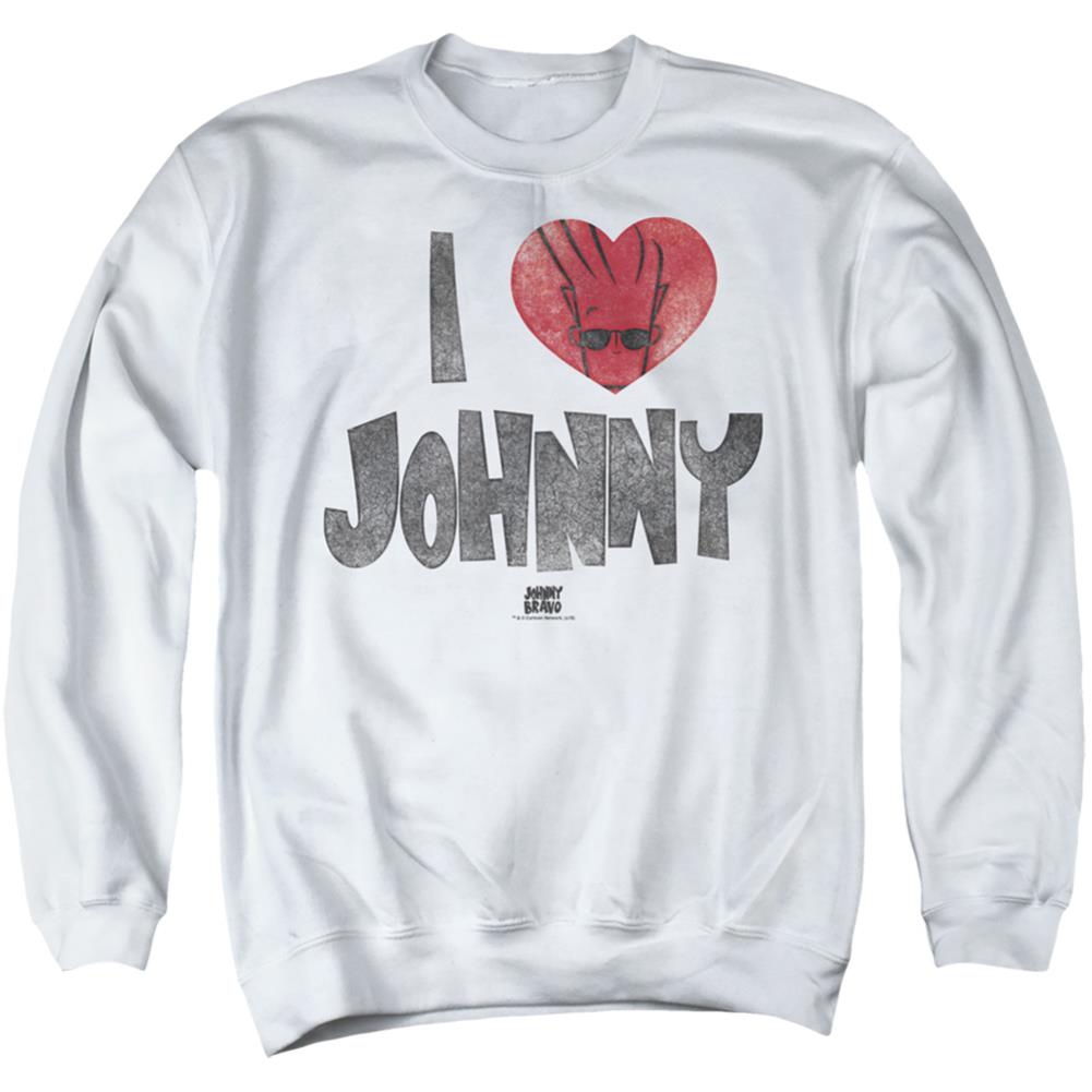 Johnny Bravo I Heart Johnny Men's Crewneck 50 50 Poly Long-Sleeve T-Shirt