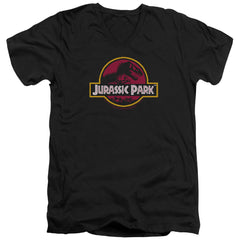 Jurassic Park 8-Bit Logo Men's 30/1 Cotton Slim V-Neck T-Shirt