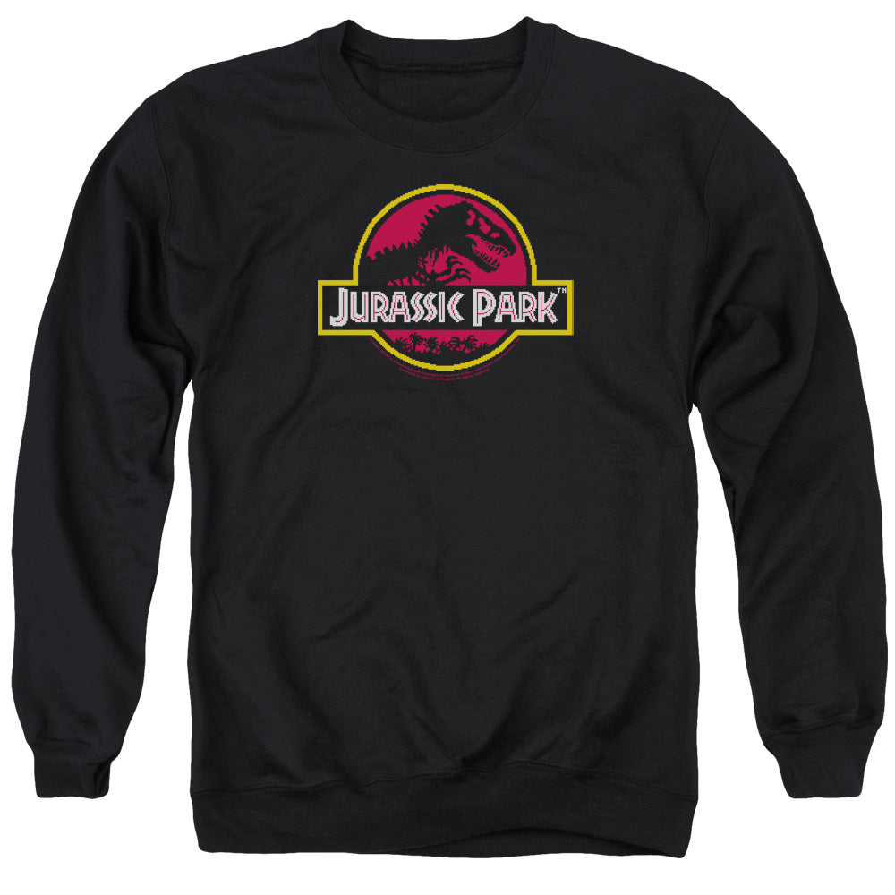 Jurassic Park 8-Bit Logo Men's Crewneck 50 50 Poly Long-Sleeve T-Shirt