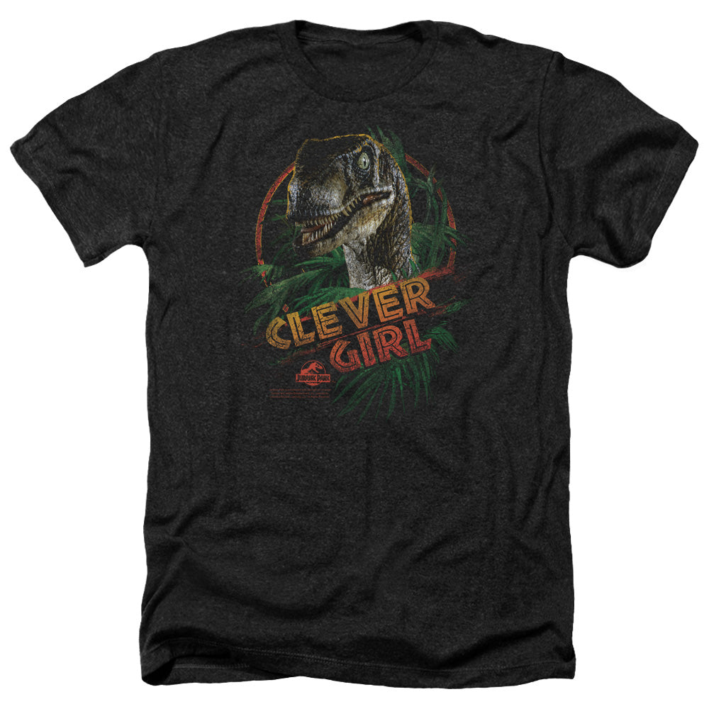 Jurassic Park Clever Girl Men's 30/1 Heather 60 40 Poly Short-Sleeve T-Shirt