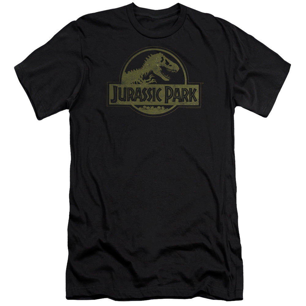 Jurassic Park Distressed Logo Men's Ultra-Soft 30/1 Cotton Slim Short-Sleeve T-Shirt