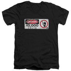 Jurassic Park Electric Fence Sign Men's 30/1 Cotton Slim V-Neck T-Shirt