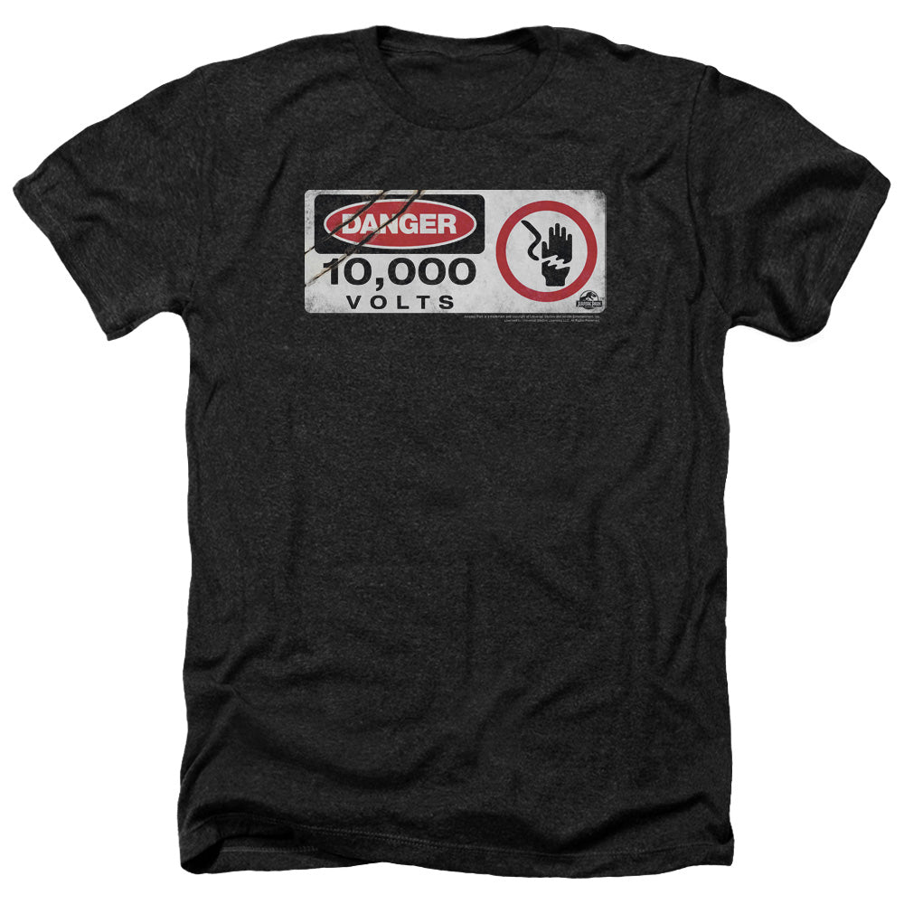 Jurassic Park Electric Fence Sign Men's 30/1 Heather 60 40 Poly Short-Sleeve T-Shirt