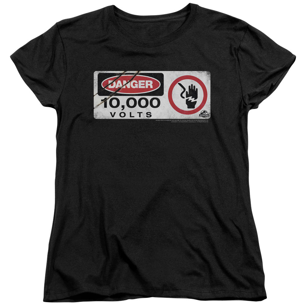 Jurassic Park Electric Fence Sign Women's 18/1 Cotton Short-Sleeve T-Shirt