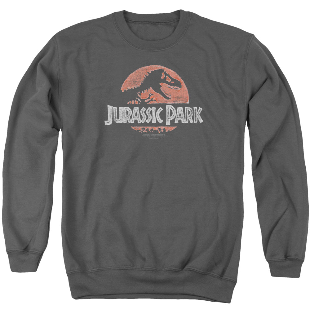 Jurassic Park Faded Logo Men's Crewneck 50 50 Poly Long-Sleeve T-Shirt
