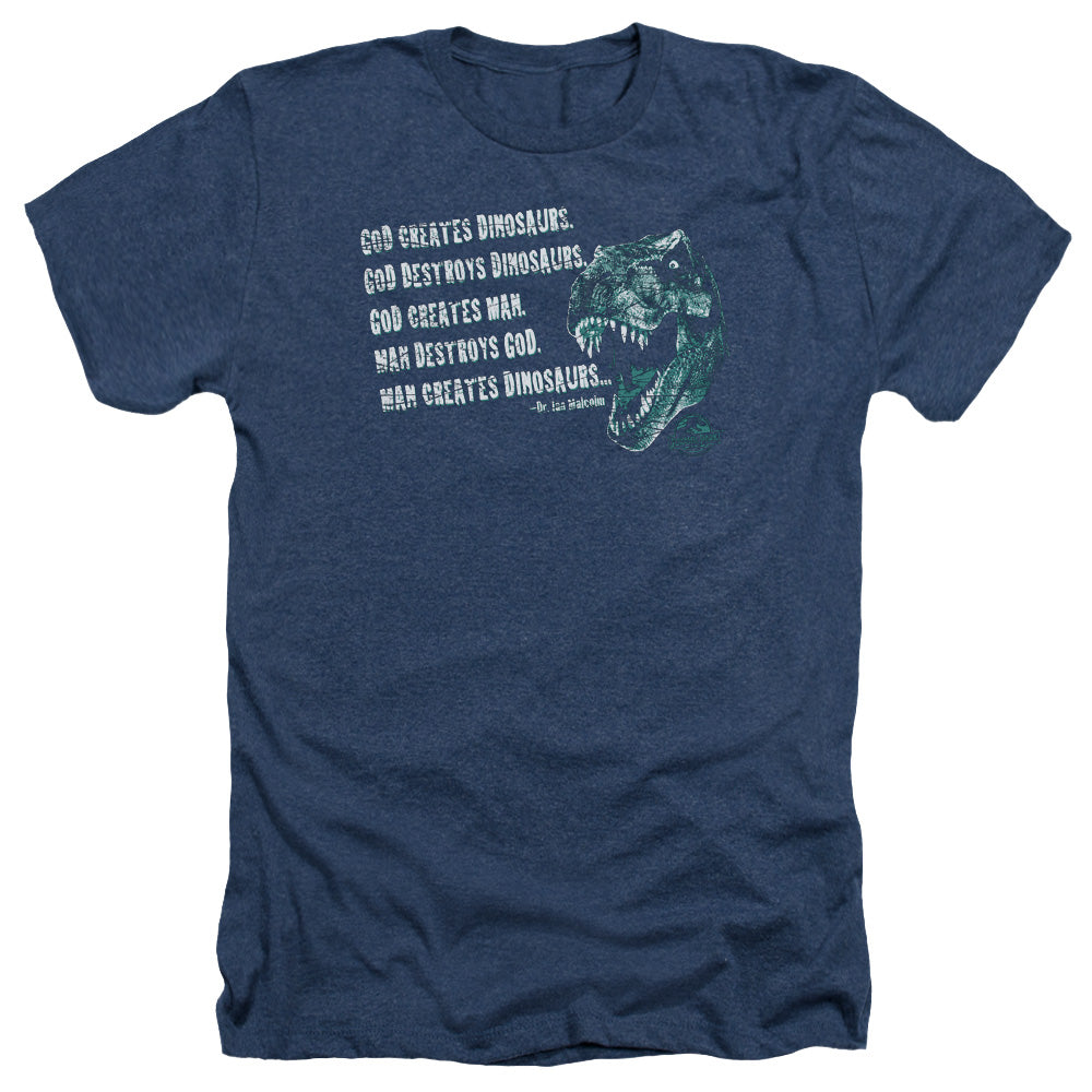 Jurassic Park God Creates Dinosaurs Men's 30/1 Heather 60 40 Poly Short-Sleeve T-Shirt