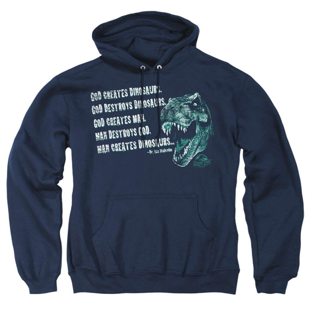 Jurassic Park God Creates Dinosaurs Men's Pull-Over 75 25 Poly Hoodie