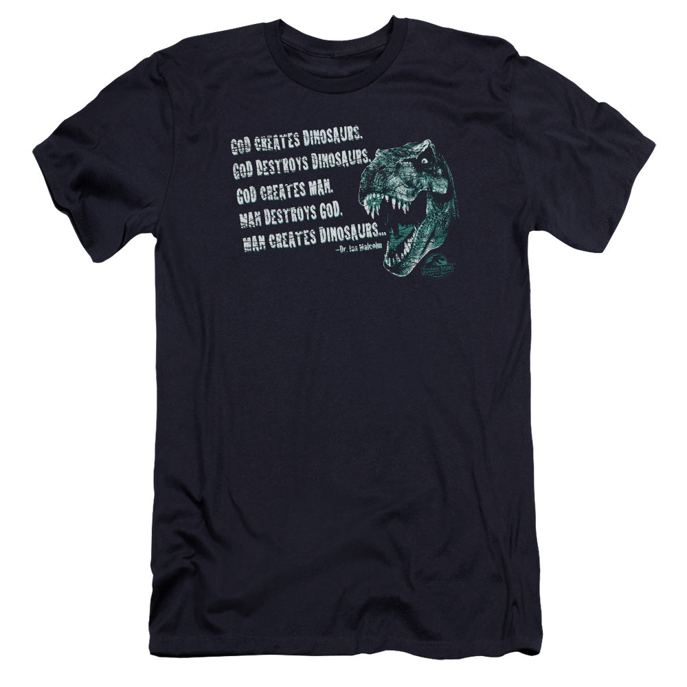 Jurassic Park God Creates Dinosaurs Men's Ultra-Soft 30/1 Cotton Slim Short-Sleeve T-Shirt