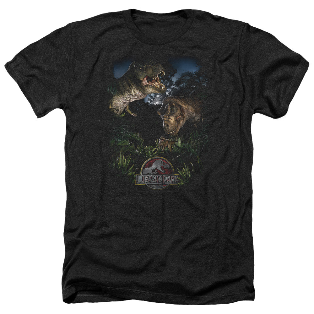 Jurassic Park Happy Family Men's 30/1 Heather 60 40 Poly Short-Sleeve T-Shirt