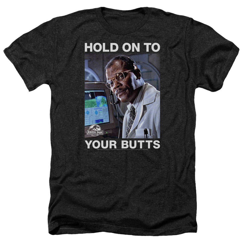 Jurassic Park Hold Onto Men's 30/1 Heather 60 40 Poly Short-Sleeve T-Shirt