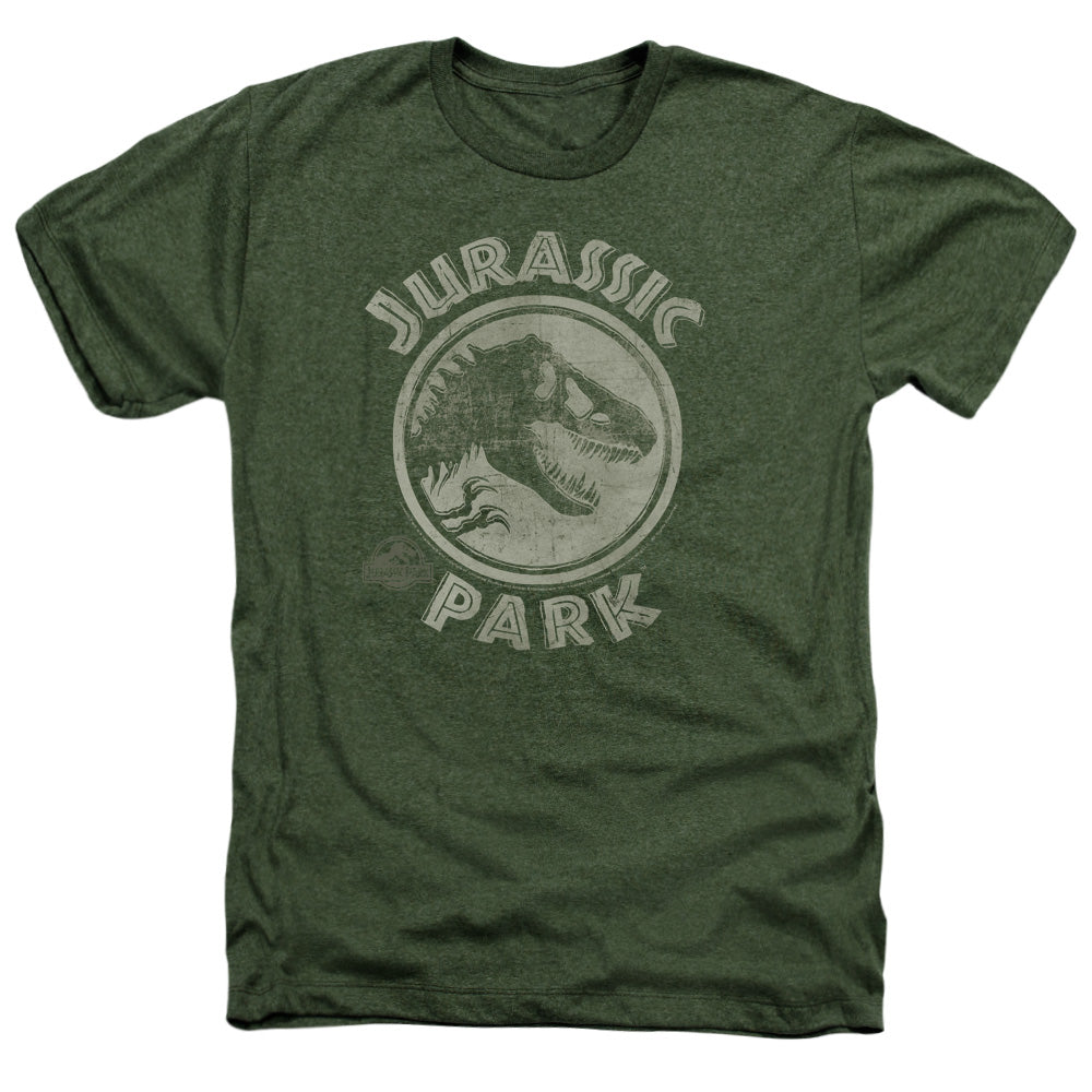 Jurassic Park JP Stamp Men's 30/1 Heather 60 40 Poly Short-Sleeve T-Shirt
