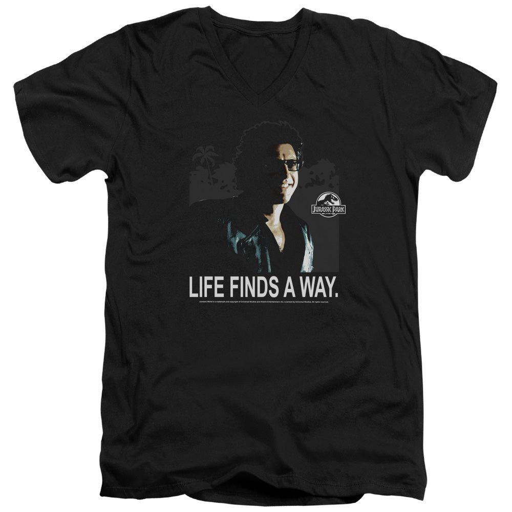 Jurassic Park Life Finds A Way Men's 30/1 Cotton Slim V-Neck T-Shirt