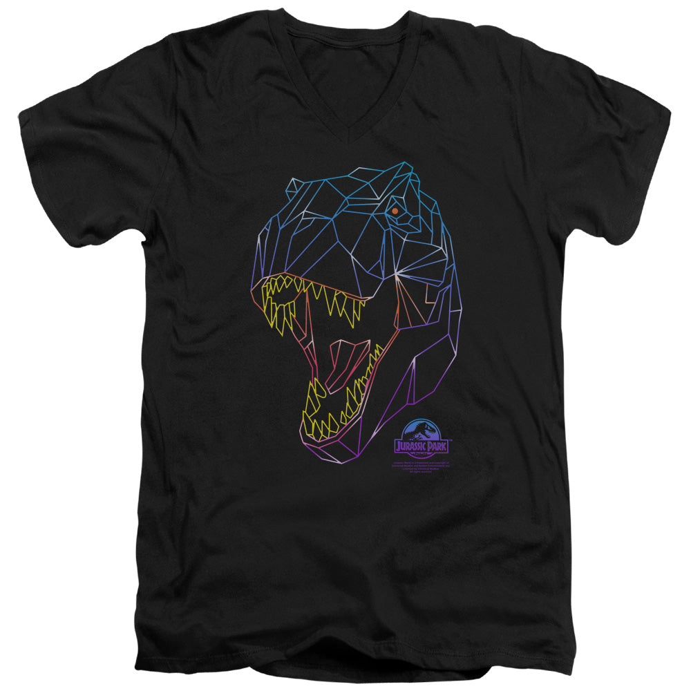 Jurassic Park Neon T-Rex Men's 30/1 Cotton Slim V-Neck T-Shirt