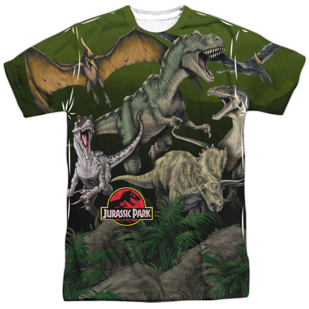 Jurassic Park Pack Of Dinos Men's Regular Fit Polyester Short-Sleeve T-Shirt