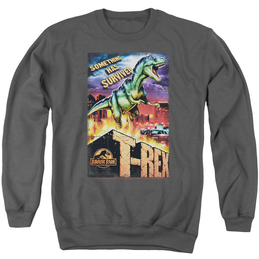 Jurassic Park Rex In The City Men's Crewneck 50 50 Poly Long-Sleeve T-Shirt
