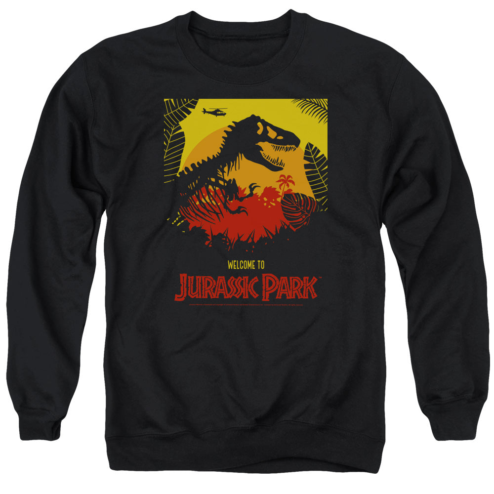 Jurassic Park Welcome To JP Men's Crewneck 50 50 Poly Long-Sleeve T-Shirt