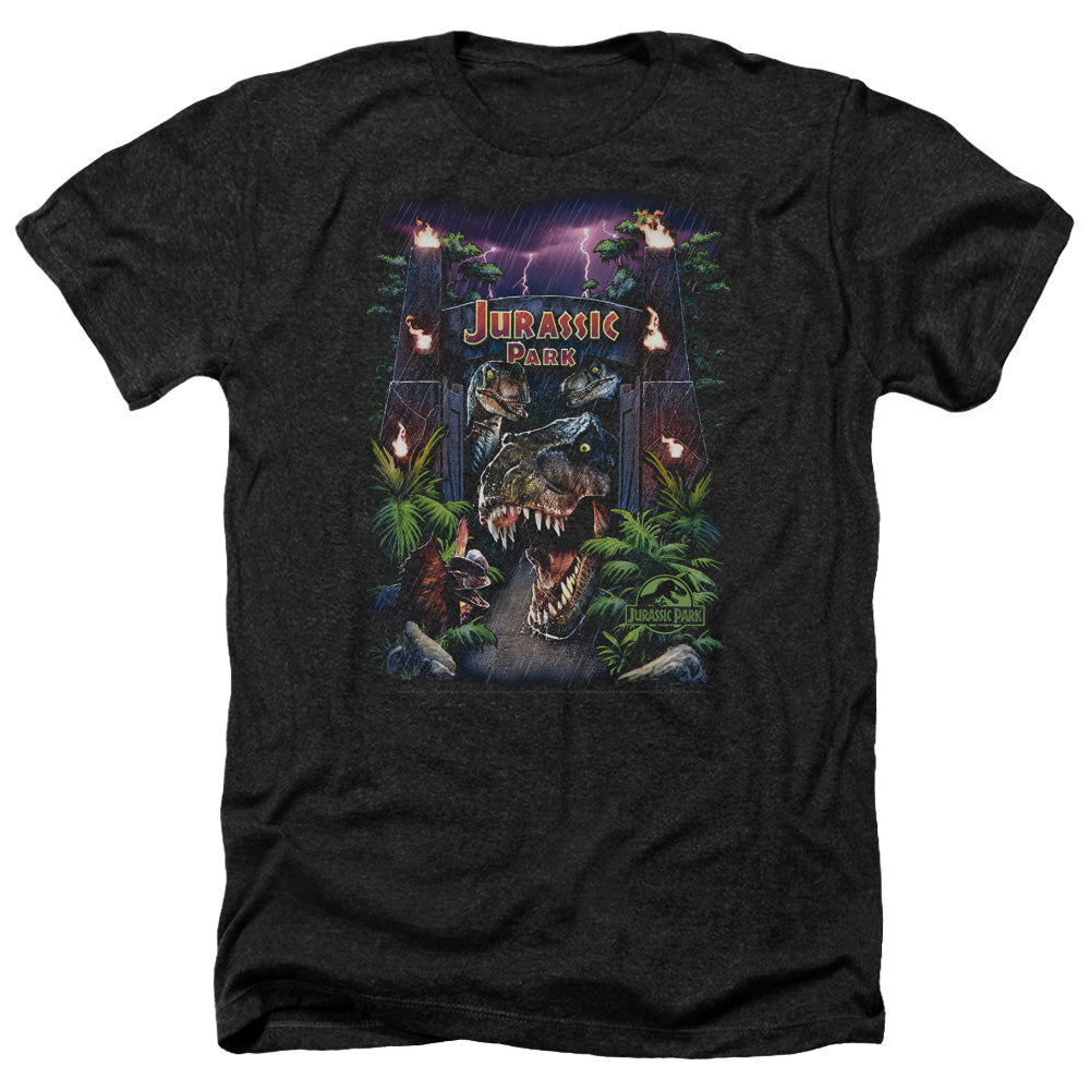 Jurassic Park Welcome To The Park Men's 30/1 Heather 60 40 Poly Short-Sleeve T-Shirt
