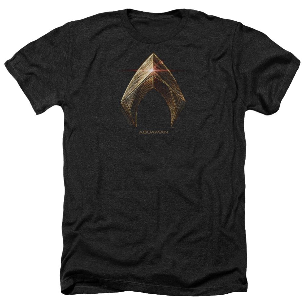 Justice League Movie Aquaman Logo Men's 30/1 Heather 60 40 Poly Short-Sleeve T-Shirt